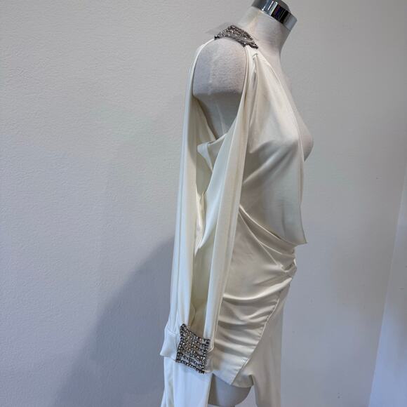 Jadore Y2K Vintage Dolman Open Sleeve Mini Dress Rhinestone Cream Small READ - Picture 11 of 11